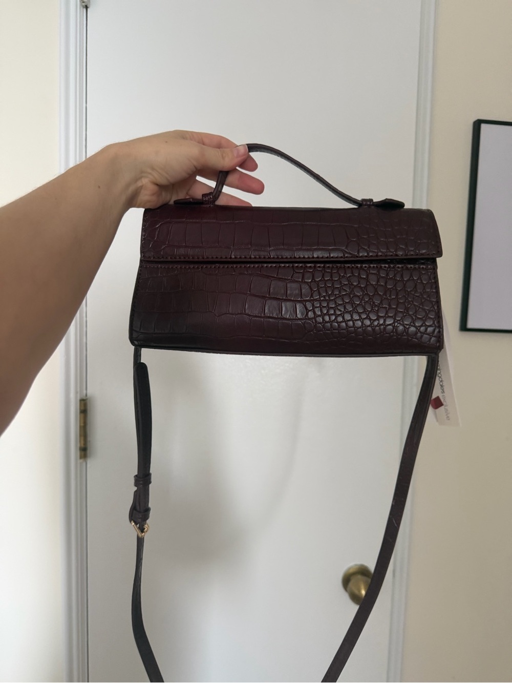 Aqua Croc-Embossed Top Handle Satchel in Wine - Picture 2 of 5